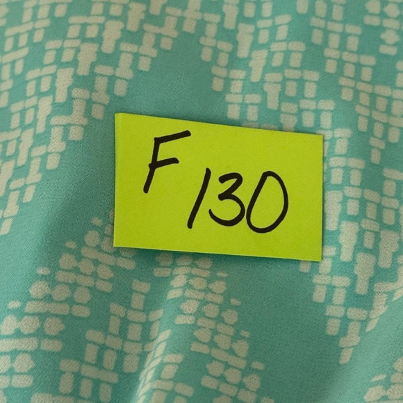 F-130 Takara Teal & White 1/2 Sleeve Hi Lo Lined MIDI Dress Size M - Picture 15 of 15